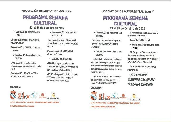 Imagen Programa Semanal Cultural . Asociación de Mayores San Blas.
