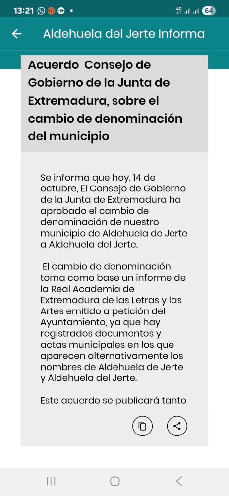 Imagen Acuerdo Consejo de Gobierno de la Junta de Extremadura, sobre el cambio de denominación del municipio